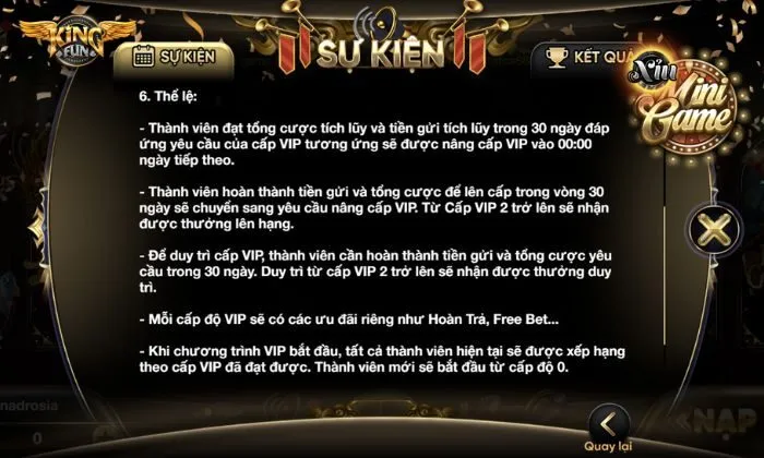 Khuyến mãi: Thưởng VIP lên hạng duy trì mỗi tháng  Thông tin chi tiết về Khuyến mãi: Thưởng VIP lên hạng duy trì mỗi tháng